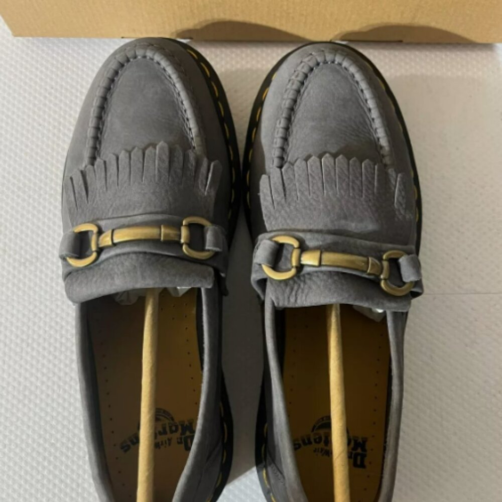 Dr. Martens Gray Suede Kiltie Loafers with Brass Hardware - Picture 4 of 10